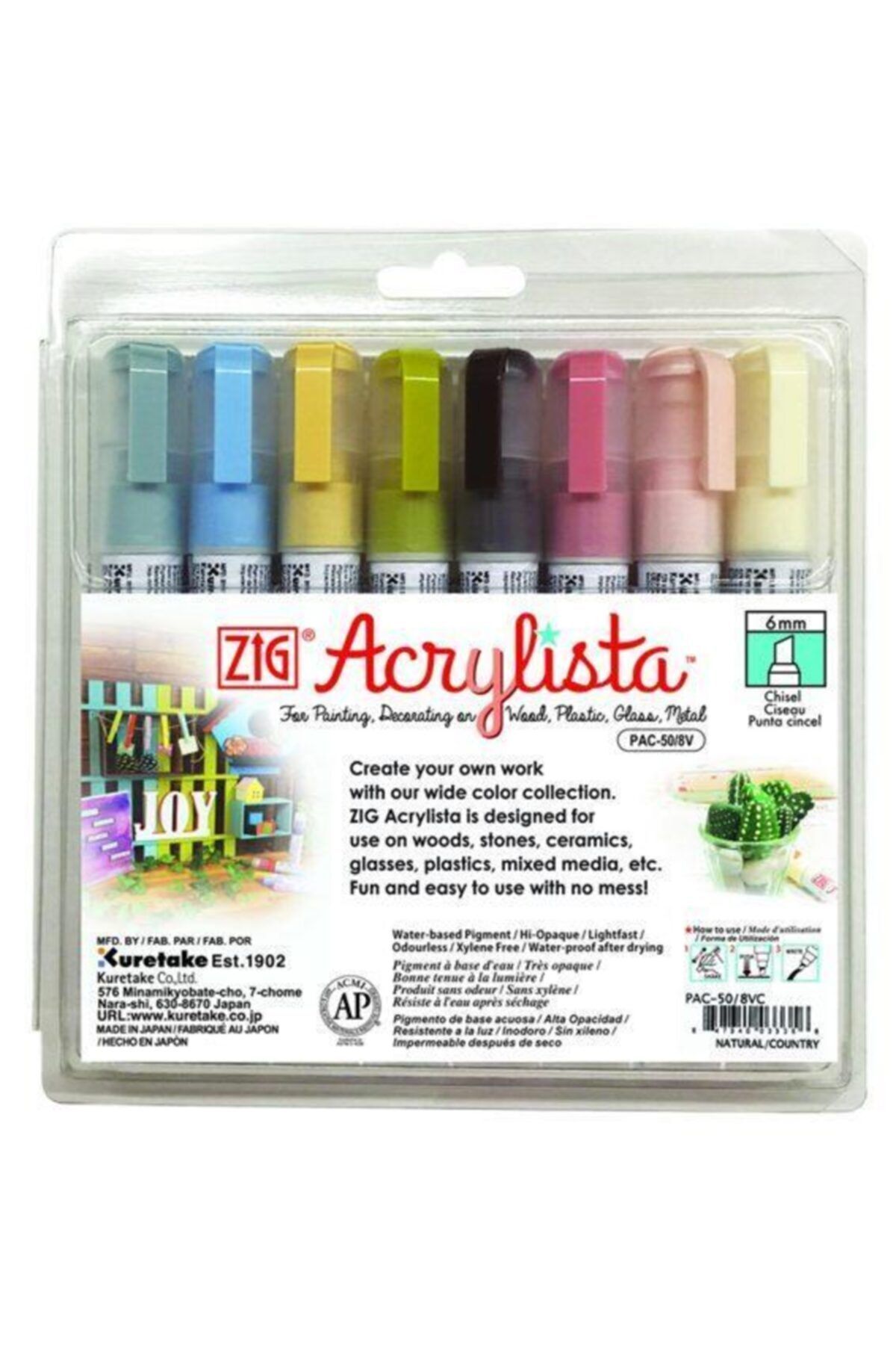 Zig Acrylista Markör Kesik Uç Pac-50/8Vc 8li Set Country