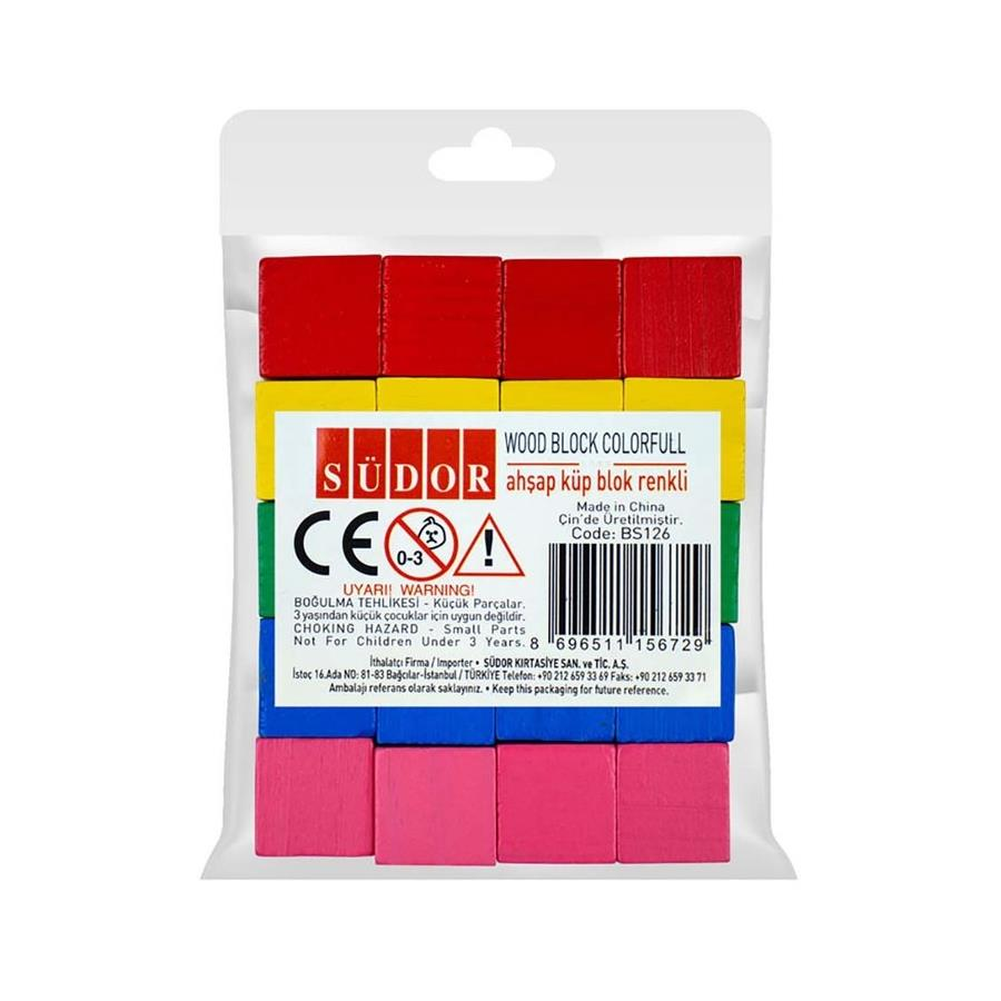 Südor Ahşap Küp Blok 2 cm 20li Renkli BS126