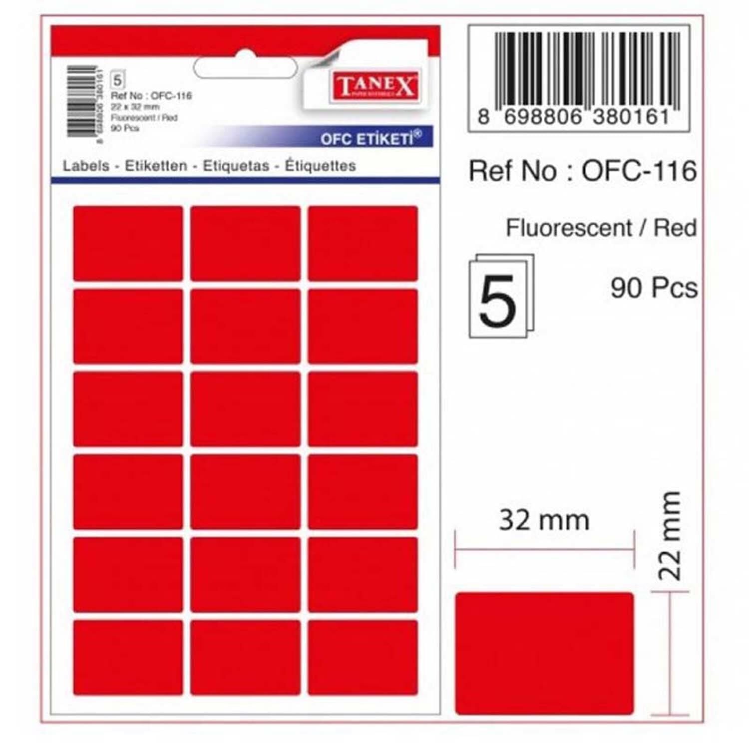 Tanex 22X32 Etıket Kod:116 Fosforlu Kırmızı