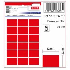 Tanex 22X32 Etıket Kod:116 Fosforlu Kırmızı