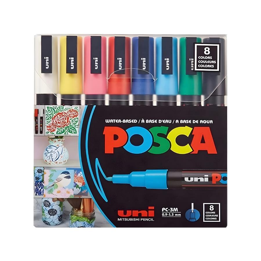Uni POSCA 0.9-1.3 SuBazlıPosterMarkörü AnaRenk 8li