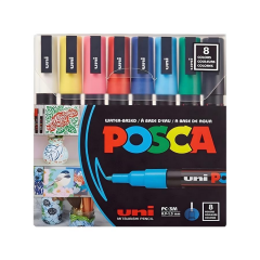 Uni POSCA 0.9-1.3 SuBazlıPosterMarkörü AnaRenk 8li