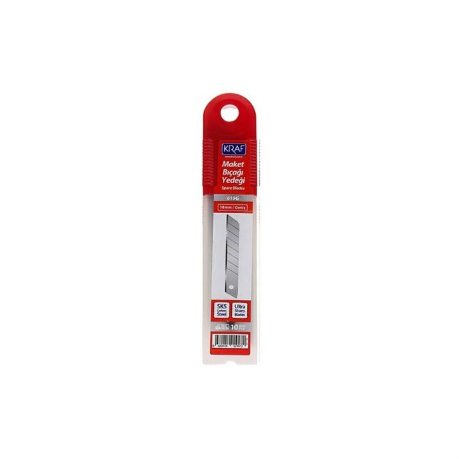 Kraf Maket Bıçağı Yedeği Geniş Ultra Karbon Çelik 10Lu 619G