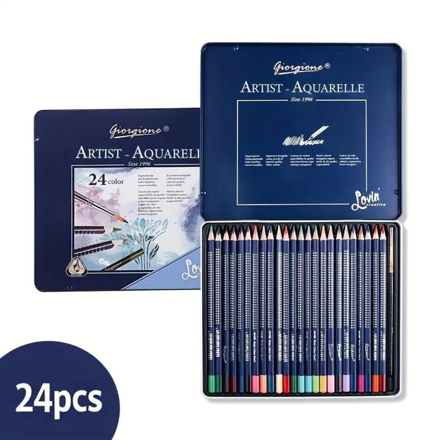 Giorgione 24 Lü Aquarelle Boya Kalemi Metal Kutu G-SR24