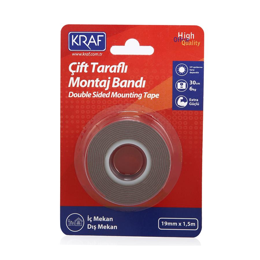 Kraf 2520G 19mmx1.5mt Çift Taraflı Montaj Bandı Dış Mekan