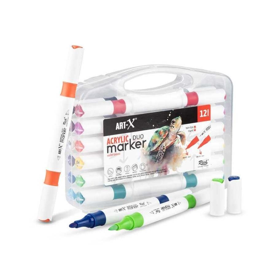 Rich Art-X Acrylic Duo Marker Çift Uçlu Su Bazlı Boyama Kalemi 12li Set