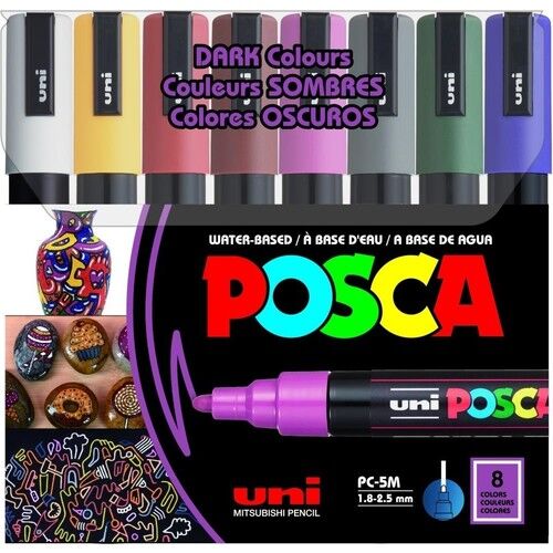 Uni POSCA 1.8-2.5 SuBazlıPosterMarkörüKoyuRenk 8li