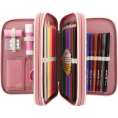 Top Model 3 Katlı Dolu Kalem Kutusu Alpaka