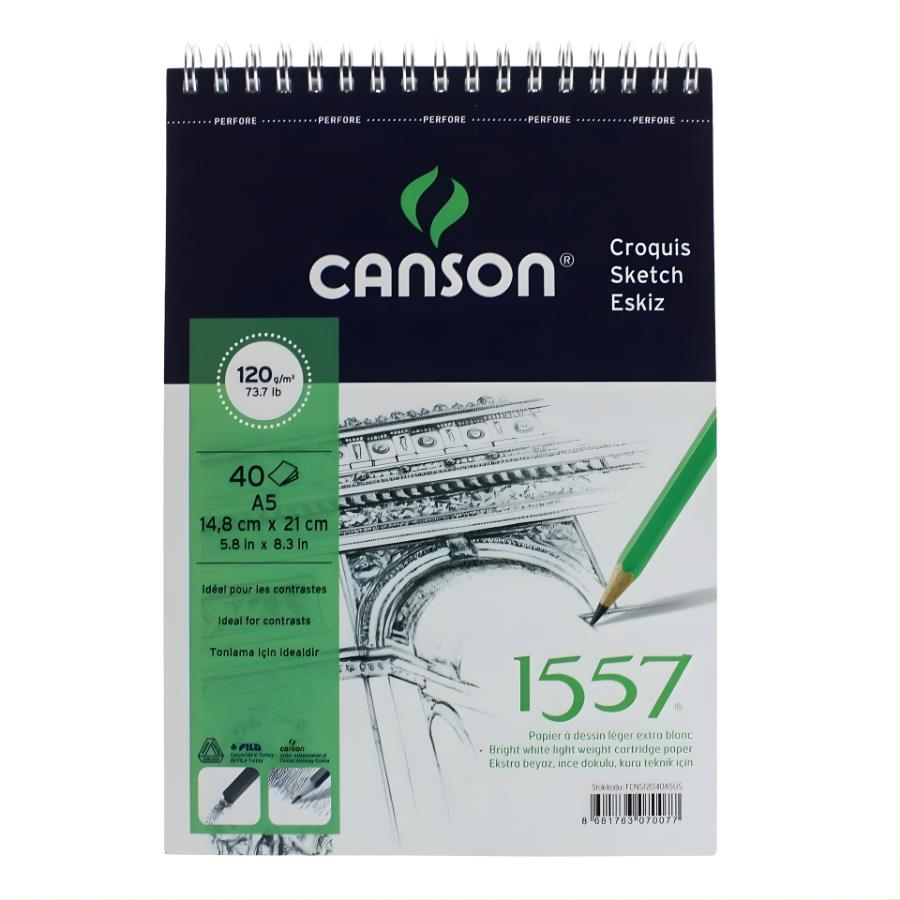 Canson 1557 A5 Çizim Bloğu 120Gr 40Yp Üstten Spiralli
