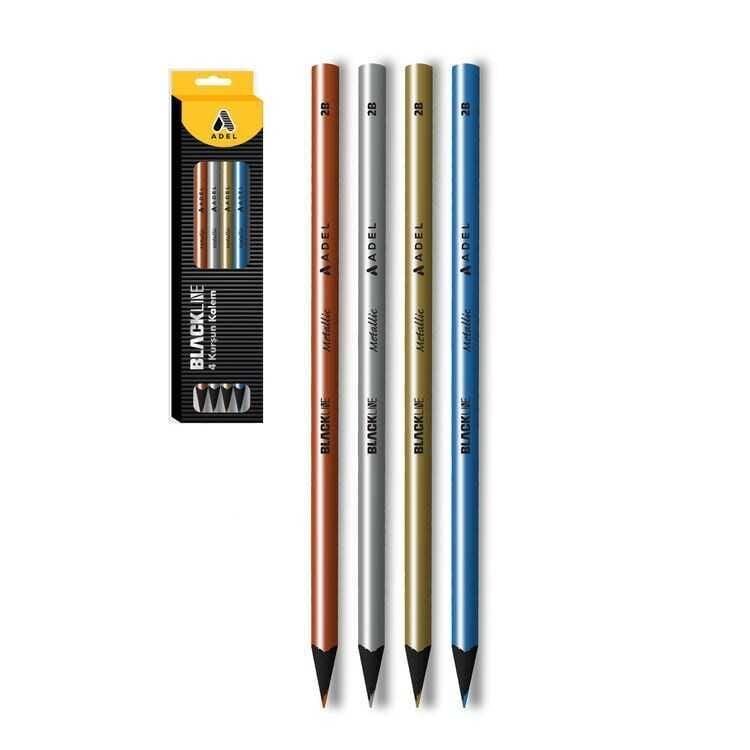 Adel Blackline Metalik Kurşun Kalem 2B 4'Lü