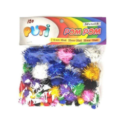 Puti Pom Pom Karışık Metalik 10mm 20mm 30mm 00268