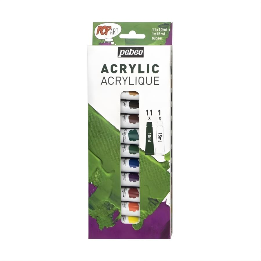 Pebeo Pop Art Akrilik Boya Seti 11X10ML ve1 Tüp 15ml Beyaz