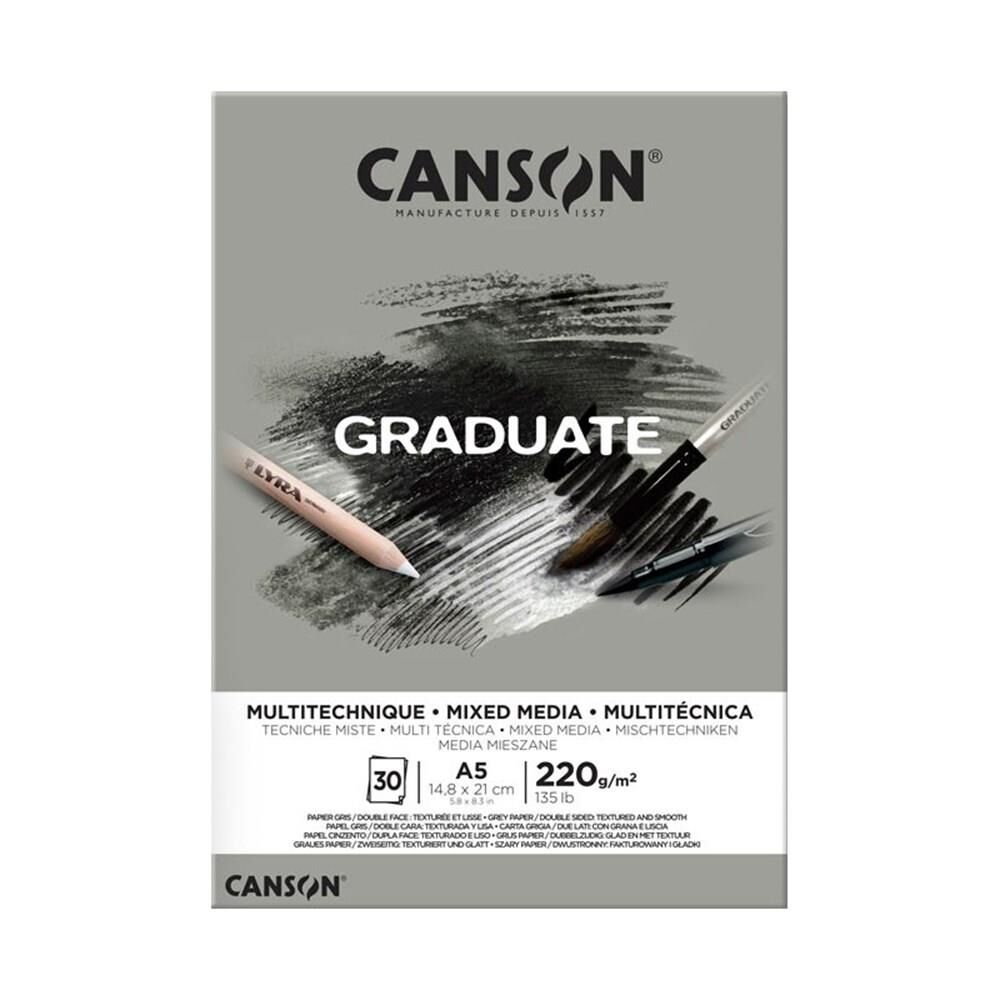 Canson Çizim Bloğu Graduate Mix Media Gri 30sf A5 220gr