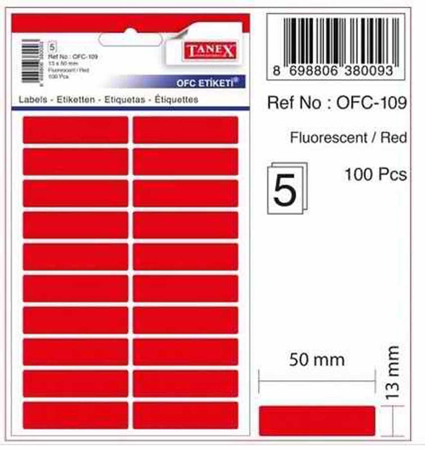 Tanex 13X50 Etıket Kod:109 Fosforlu Kırmızı