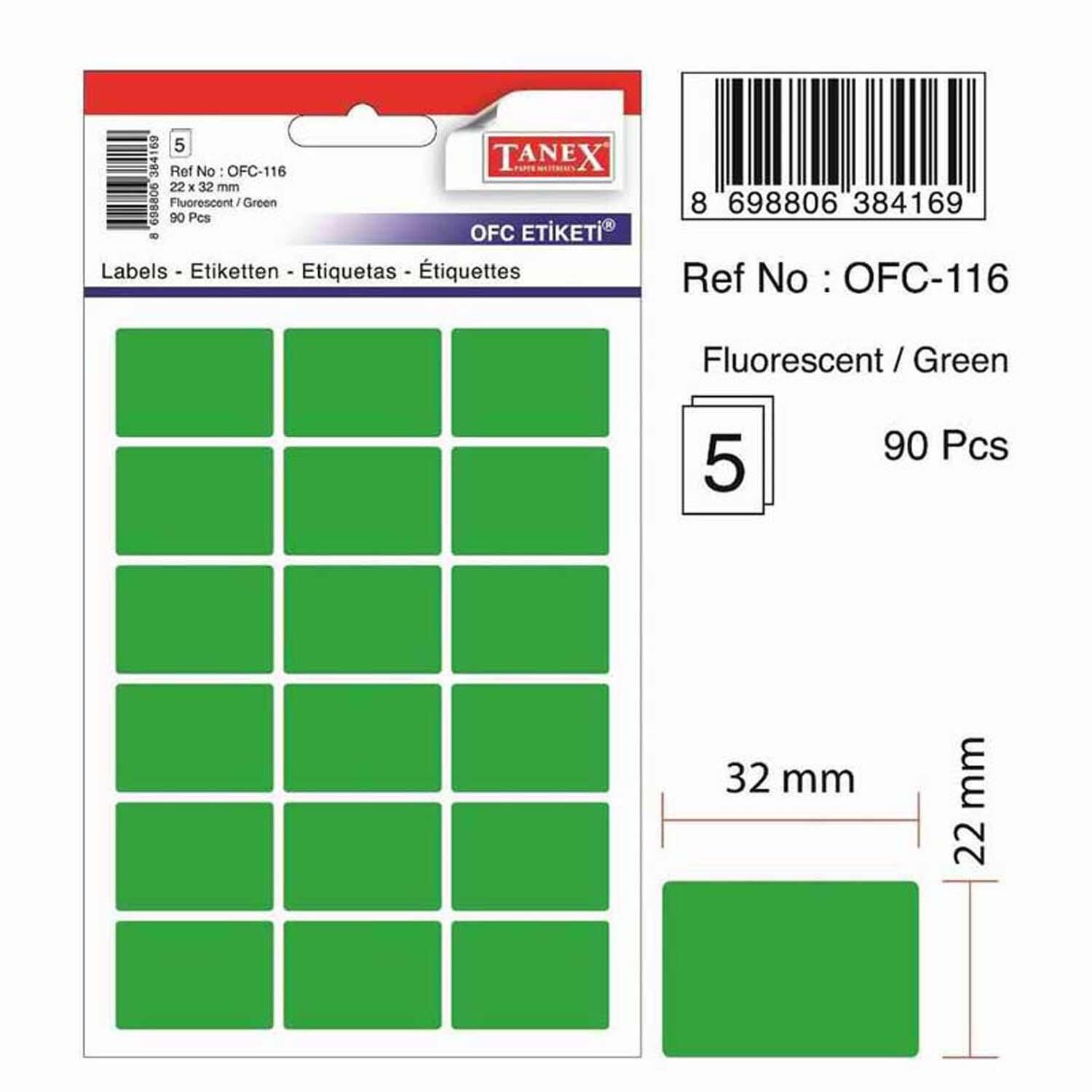Tanex 22X32 Etıket Kod:116 Fosforlu Yesıl