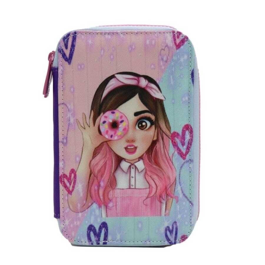 Bback Üç Bölmeli Kalemlik Donut Kız Desen 733