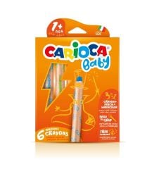 Carioca Jumbo Bebek Ahşap Gövdeli Boya Kalemi 6 Renk Kalemtraş 3in1