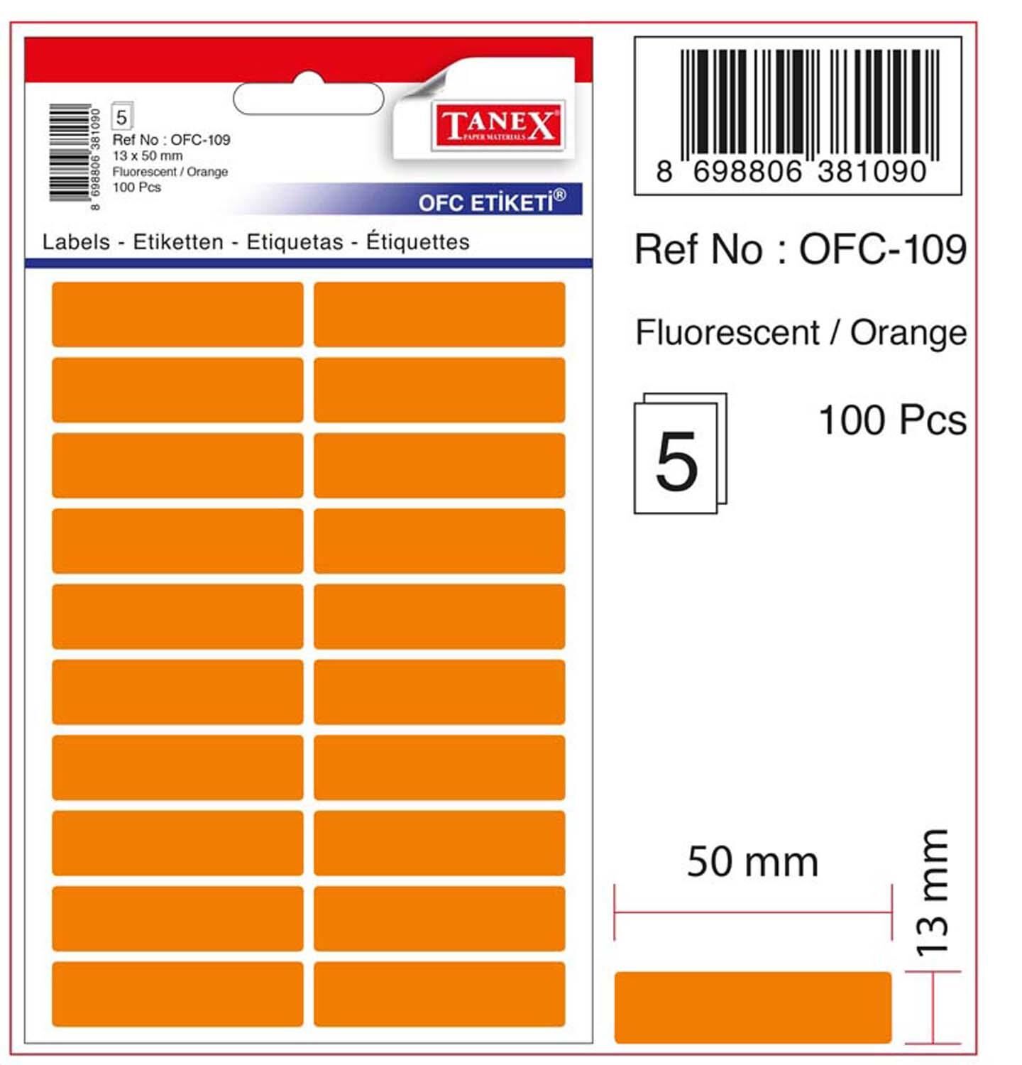 Tanex 13X50 Etıket Kod:109 Fosforlu Turuncu