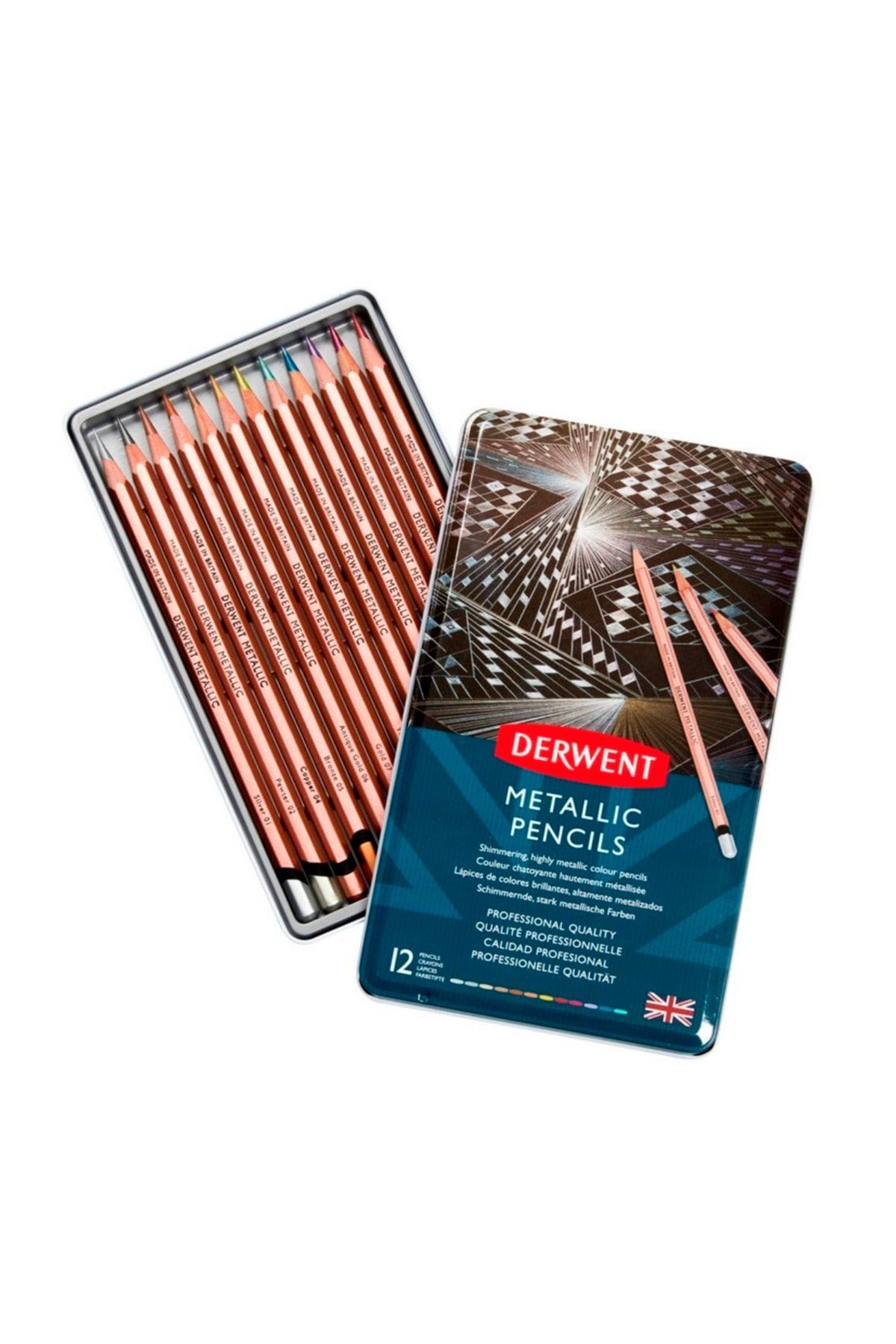 Derwent Kuru Boya Kalem Seti Metalik Renkler 12li Metal Kutu