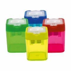 Bu-Bu Şeffaf Kare Kalemtraş Çift Delikli Hazneli