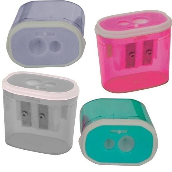 Bu-Bu  Şeffaf Dikdörtgen Kalemtıraş Çift Delikli Kilitli Metalik