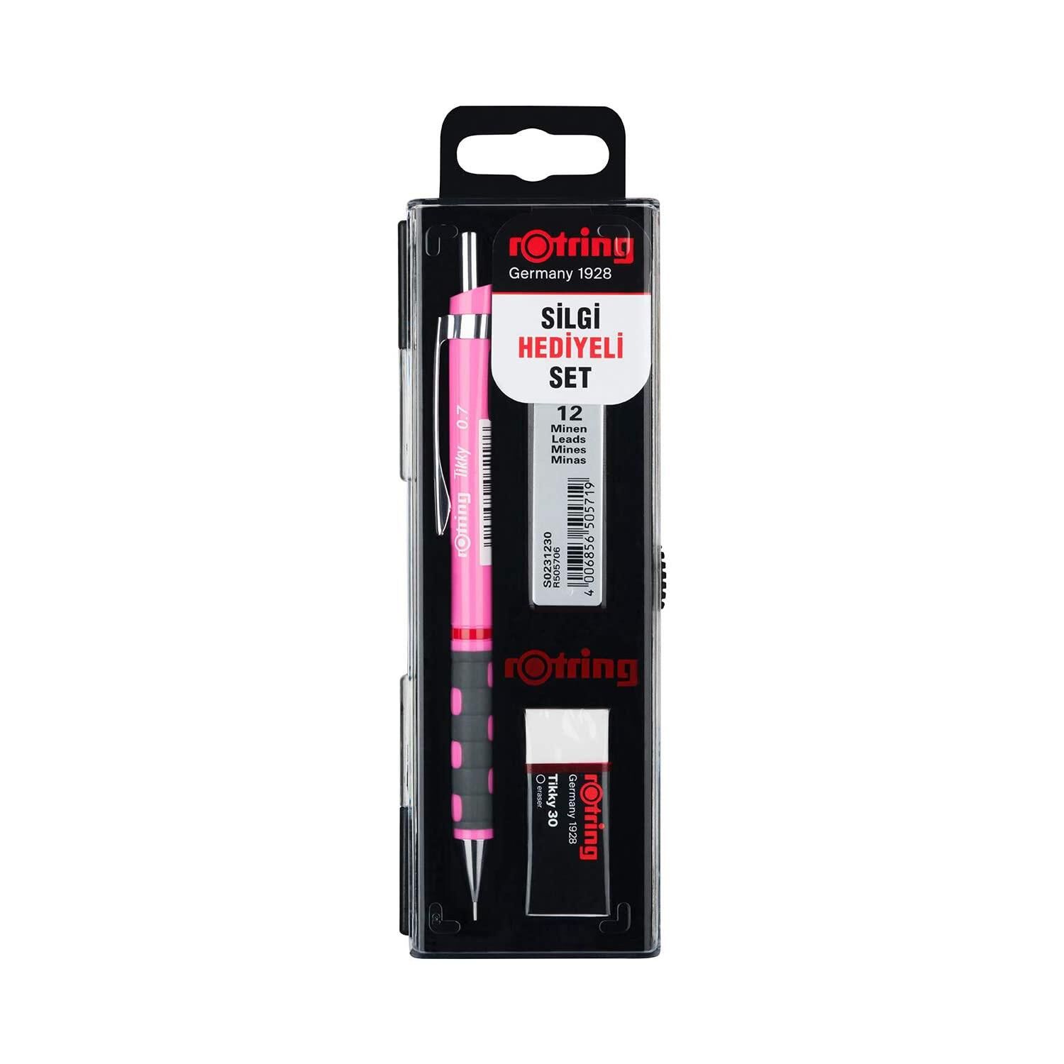 Rotring Tikky 0.7 + Min Silgi Set Neon Pembe